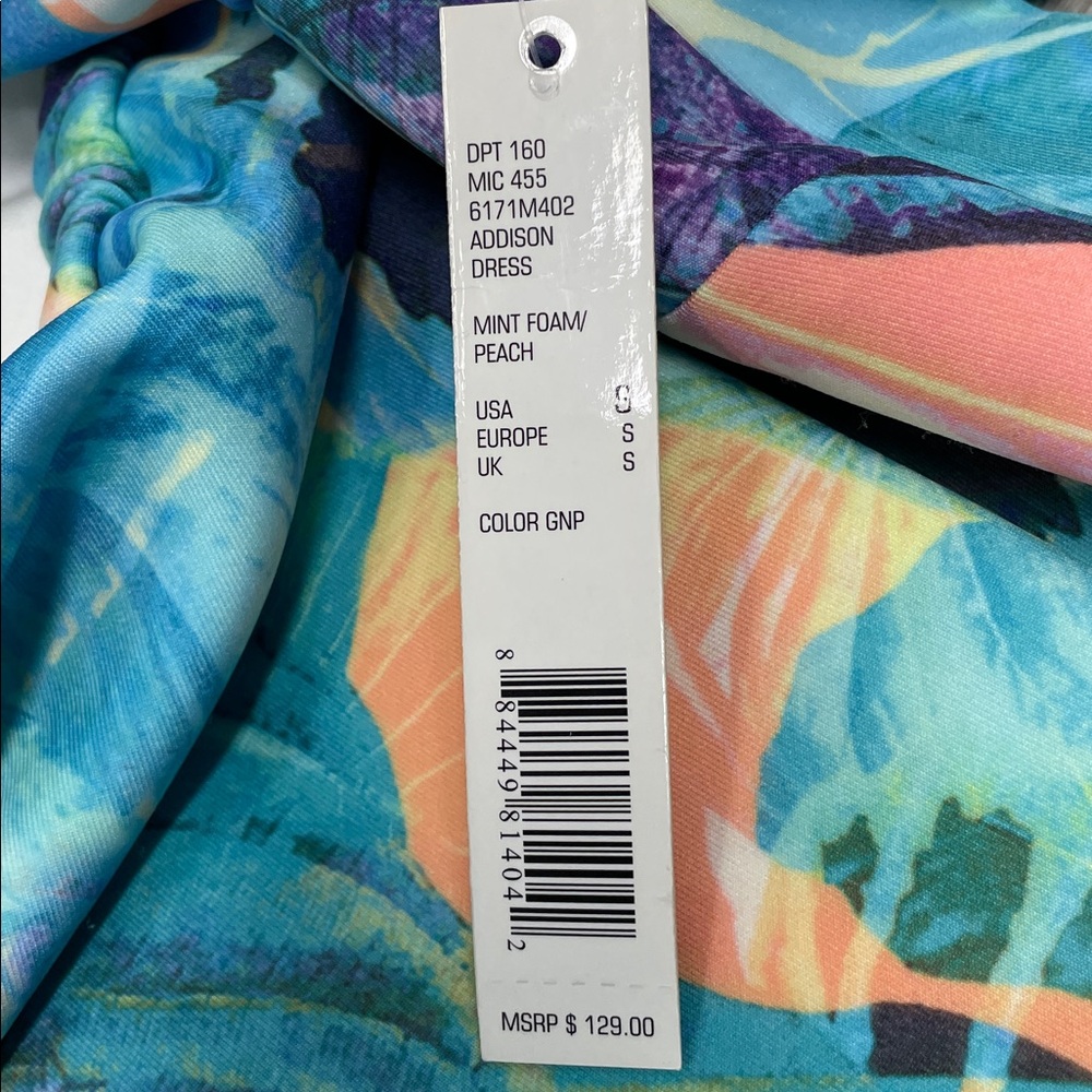 NWT Gianni Bini Addison Strapless Tropical Floral Dress Mint Seafoam / Peach S - Picture 13 of 16